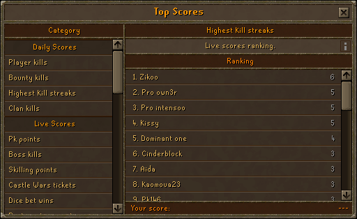 RuneGlory game scores